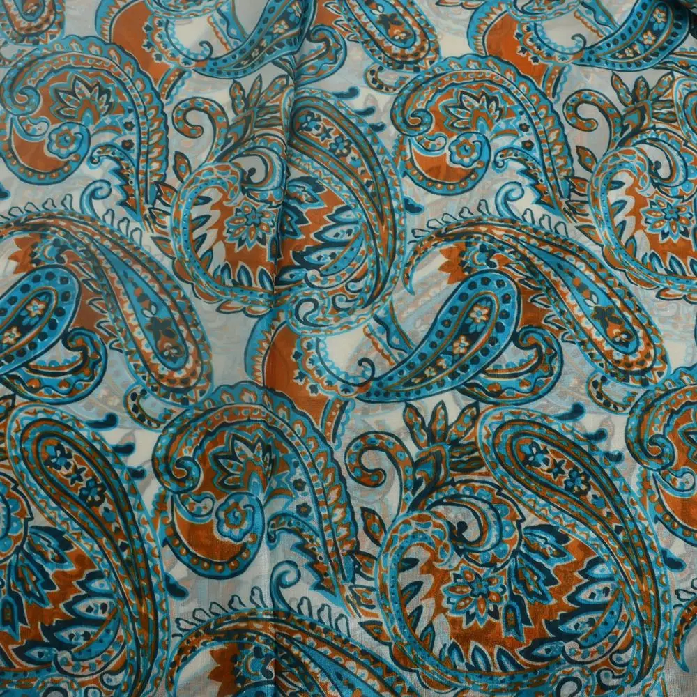 Schal blau gemustert Damen mit Paisley-Druck aus Seide – Bild 3