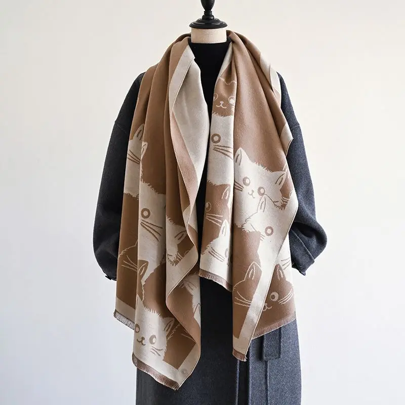 Damen Schal in Altrosa mit Katzenmotiv, Jacquard-Optik – Bild 5