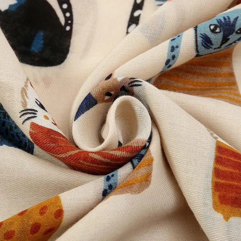 Schal Damen mit Katzenmotiv und Fransenkante – Bild 3