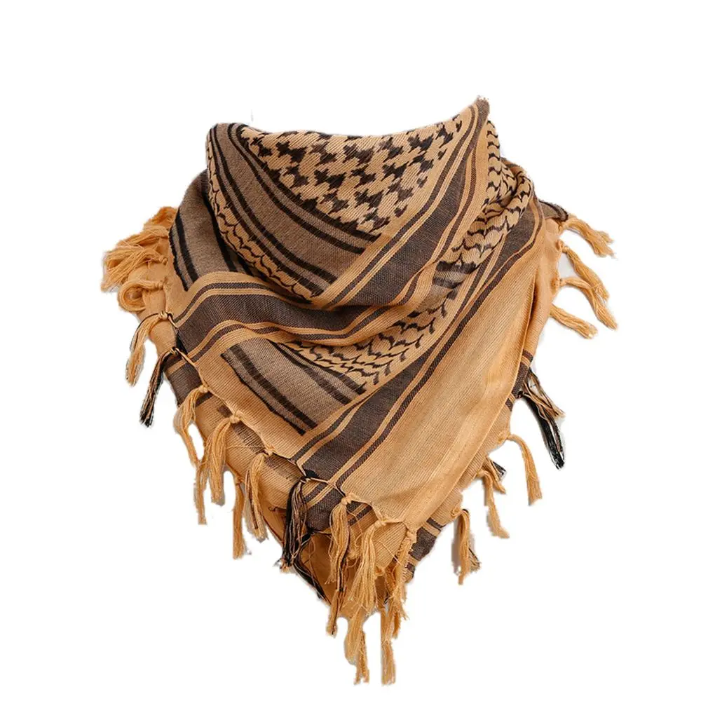 Schal Tuch quadratisch mit Karomuster und Fransen – Camel