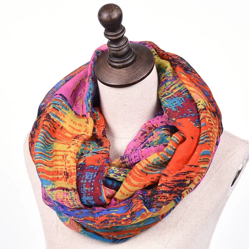 Dünner Schal Damen als Rundschal mit buntem Pinselstrich-Druck – Bunt – Orange