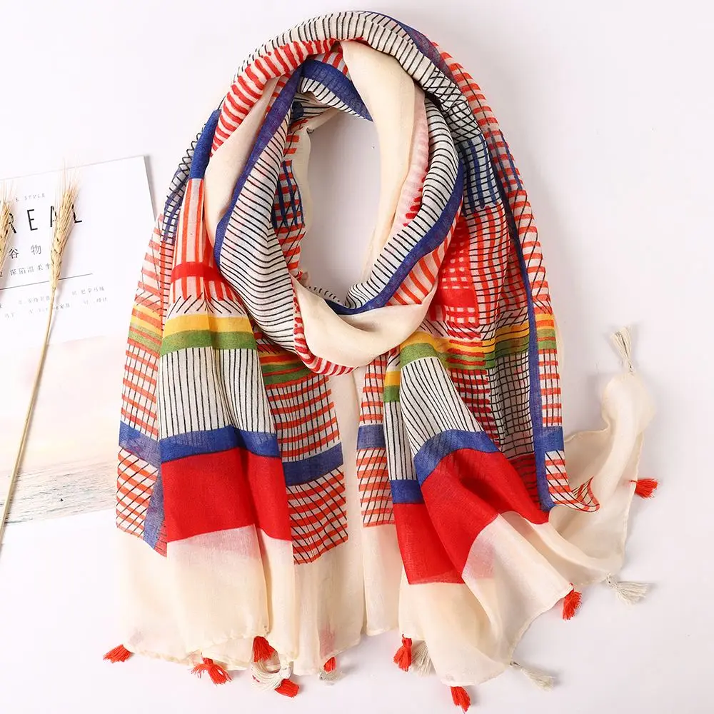 Schal Damen Winter groß mit Leopardenmuster und Quasten – Bunt – Streifen