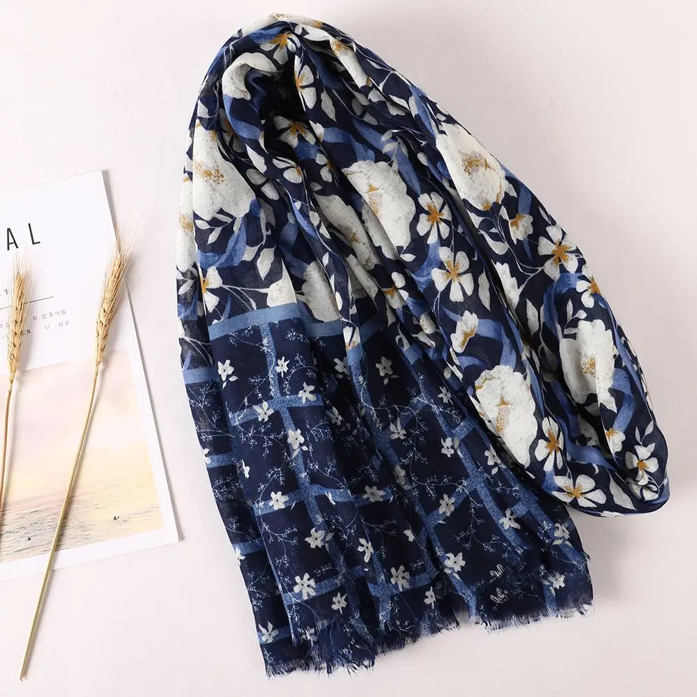 Schal Damen Winter groß mit Leopardenmuster und Quasten – Dunkelblau