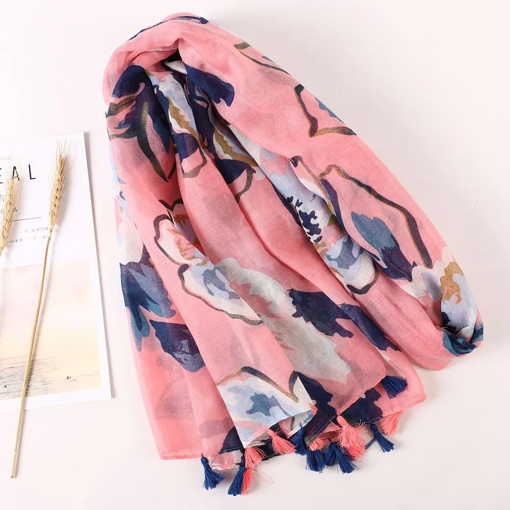 Schal Damen Winter groß mit Leopardenmuster und Quasten – Rosa