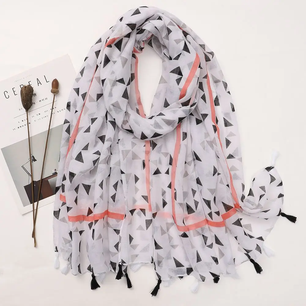 Schal Damen Winter groß mit Leopardenmuster und Quasten – Weiß – Blätter