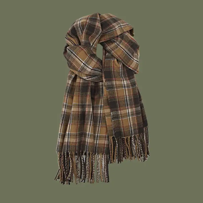 Halstuch Damen in Braun und Beige, kariert mit Fransen – Braun – Karo