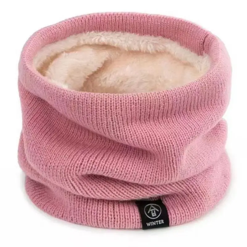 Schal Damen in Grau als gestrickter Rundschal mit Innenfutter – Rosa