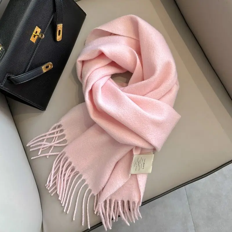 Schultertuch Damen aus Wolle, unifarben mit Fransen – Rosa – hell
