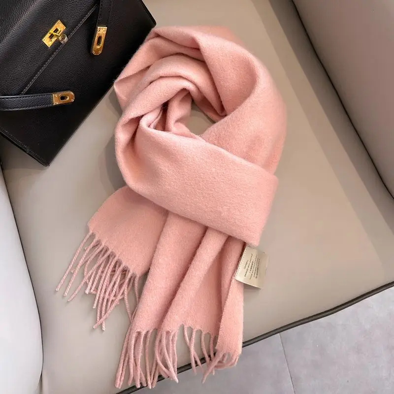 Schultertuch Damen aus Wolle, unifarben mit Fransen – Rosa
