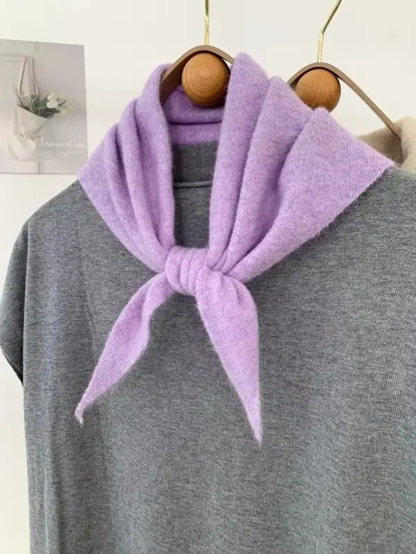 Schal als Dreieckstuch Damen, gestreift und gestrickt – Flieder