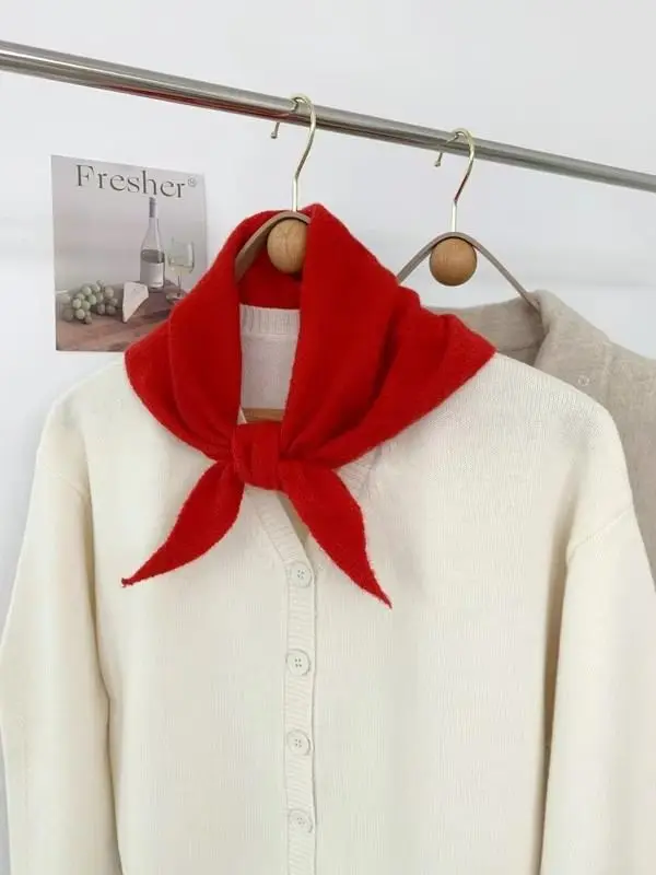 Schal als Dreieckstuch Damen, gestreift und gestrickt – Rot
