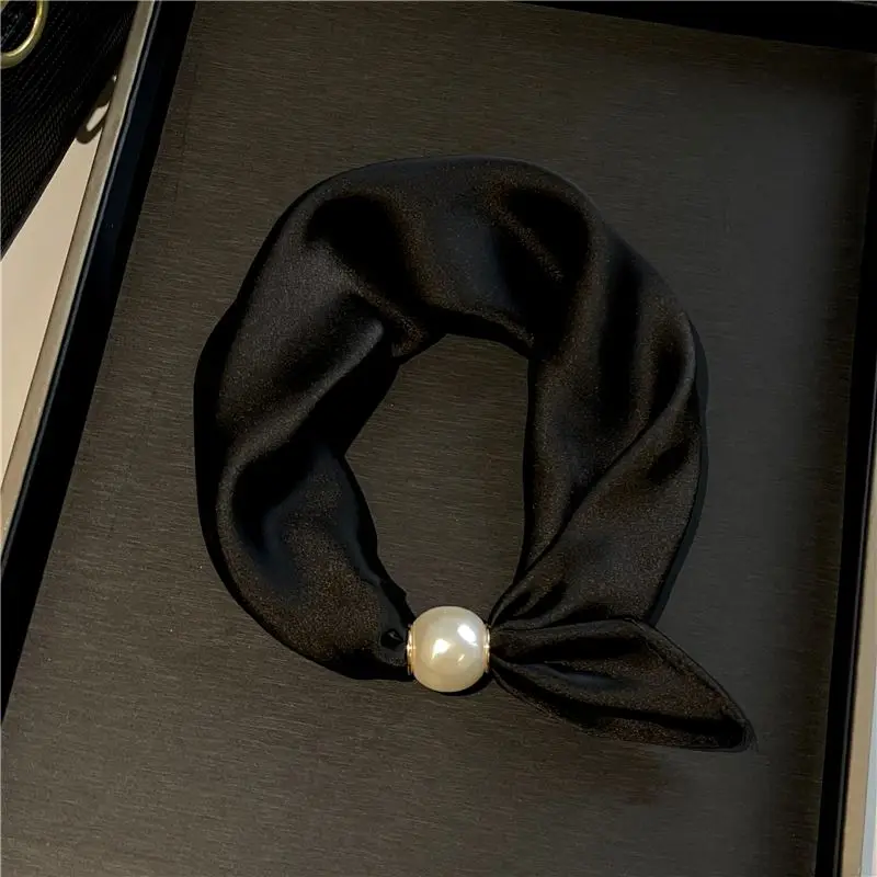 Schal Damen klein mit Perle, Streifen- und Punktemuster – Schwarz