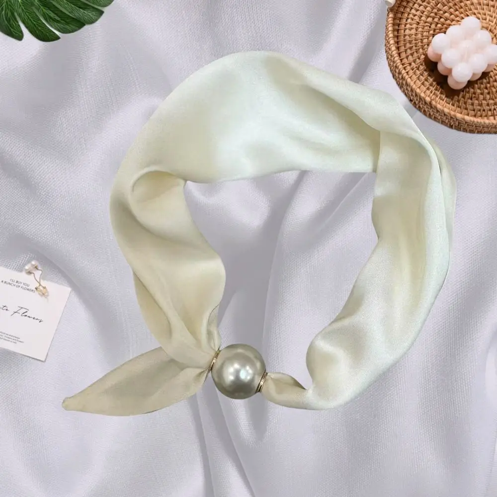 Schal Damen klein mit Perle, Streifen- und Punktemuster – Creme