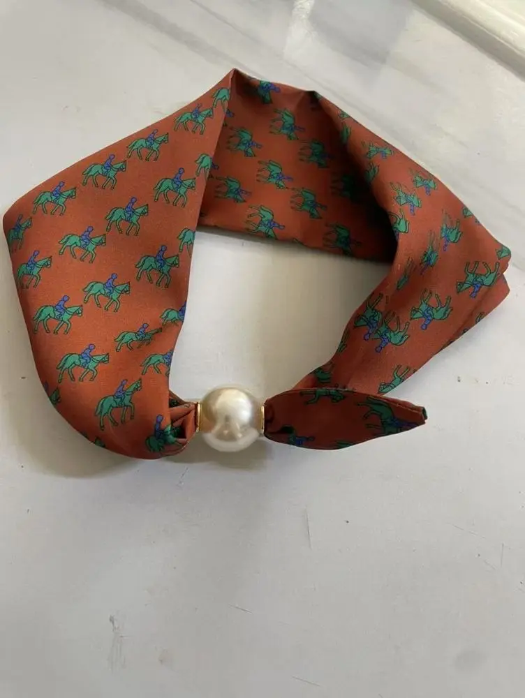Schal Damen klein mit Perle, Streifen- und Punktemuster – Orange