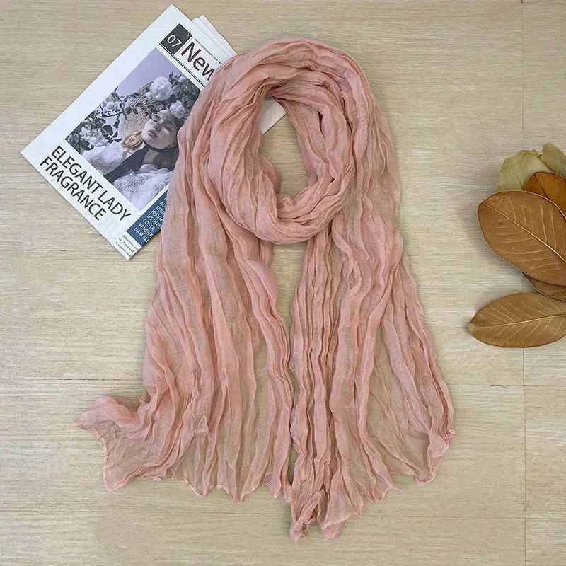 Schal Damen in Crinkle-Optik, unifarben und locker fallend – Rosa