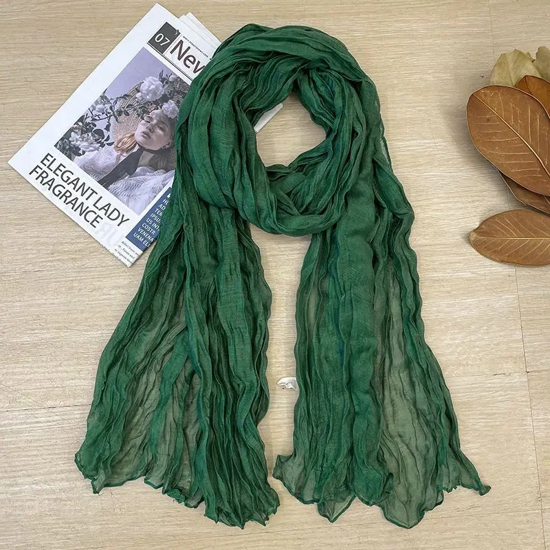 Schal Damen in Crinkle-Optik, unifarben und locker fallend – Grün