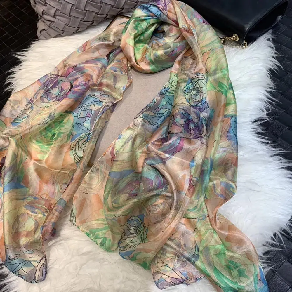 Schal blau gemustert Damen mit Paisley-Druck aus Seide – Bunt – Pastell