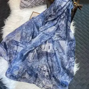 Schal blau gemustert Damen mit Paisley-Druck aus Seide – Blau