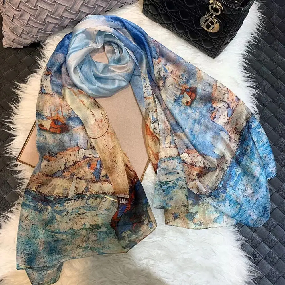 Schal blau gemustert Damen mit Paisley-Druck aus Seide – Bunt – Gemälde