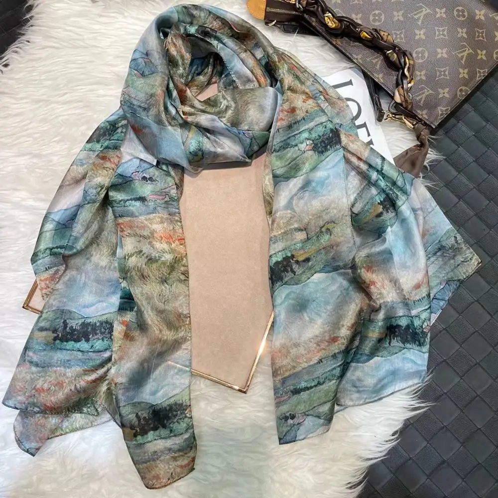 Schal blau gemustert Damen mit Paisley-Druck aus Seide – Bunt – türkis