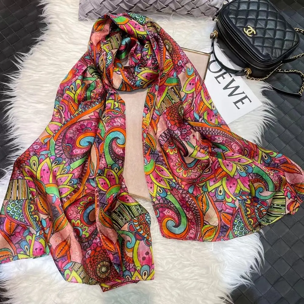 Schal blau gemustert Damen mit Paisley-Druck aus Seide – Bunt – Paisley