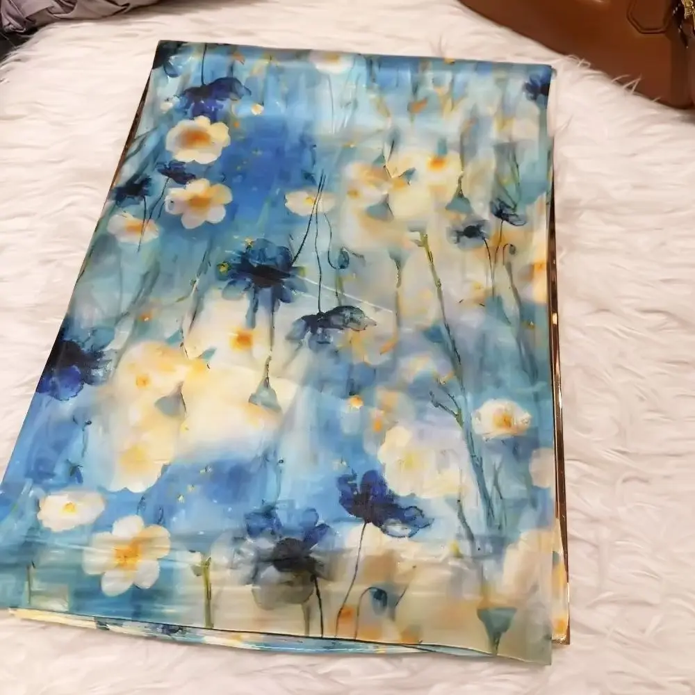 Schal blau gemustert Damen mit Paisley-Druck aus Seide – Hellblau