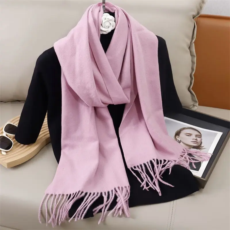 Schal Damen uni mit Fransen, lang und glatt – Flieder