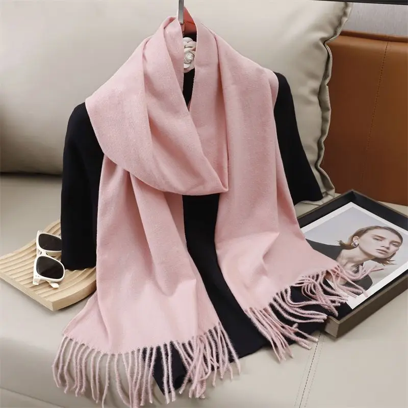 Schal Damen uni mit Fransen, lang und glatt – Rosa – hell