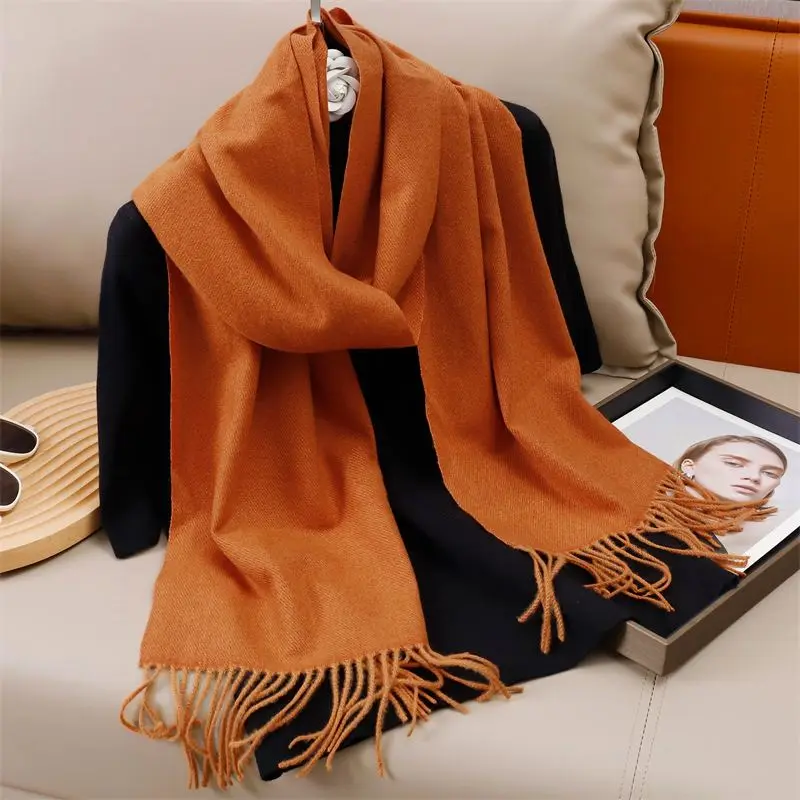 Schal Damen uni mit Fransen, lang und glatt – Orange
