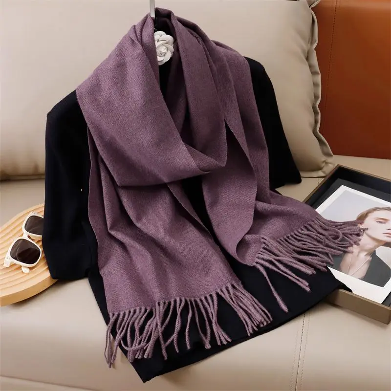 Schal Damen uni mit Fransen, lang und glatt – Lila – Mauve