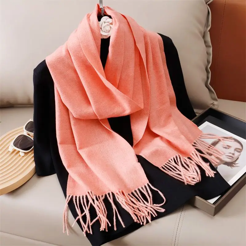 Schal Damen uni mit Fransen, lang und glatt – Rosa – Lachs