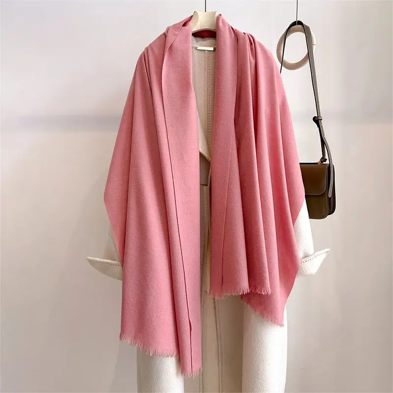 Stola Damen als Schultertuch, einfarbig mit feinen Fransen – Rosa – Lachs