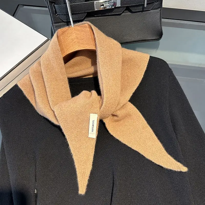Schal Damen aus Wolle als Dreieckstuch, gestrickt, einfarbig – Camel