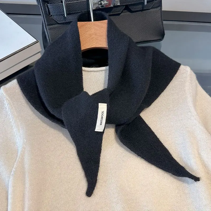 Schal Damen aus Wolle als Dreieckstuch, gestrickt, einfarbig – Schwarz