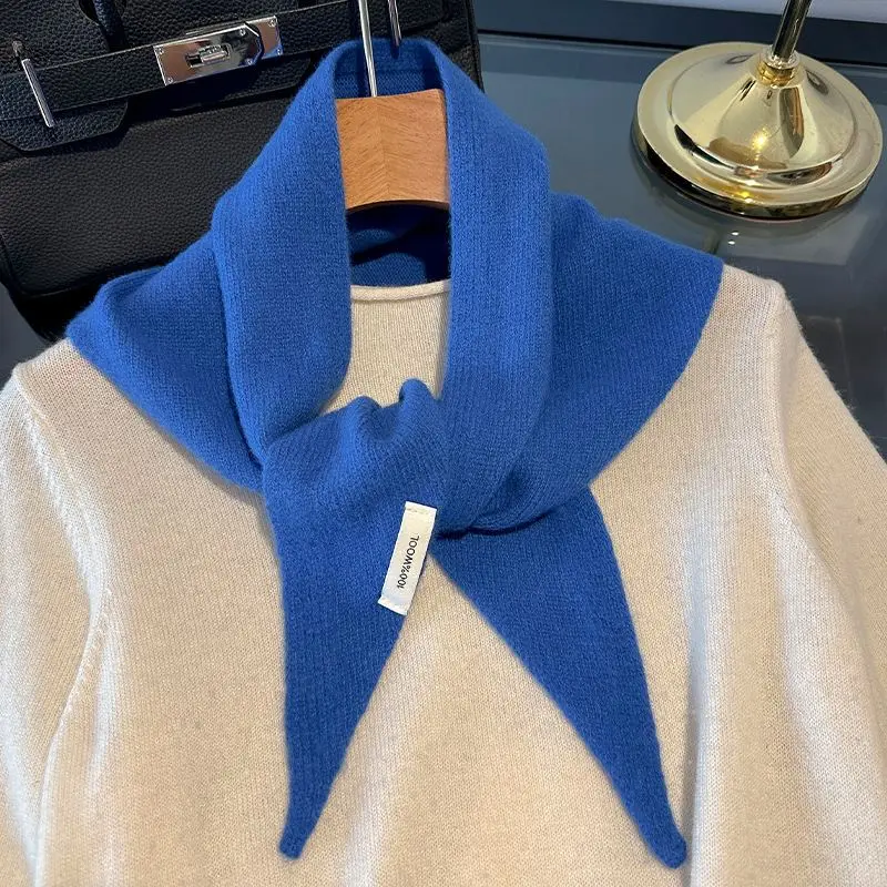 Schal Damen aus Wolle als Dreieckstuch, gestrickt, einfarbig – Blau