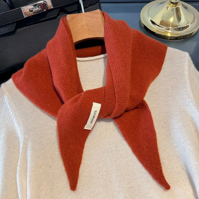 Schal Damen aus Wolle als Dreieckstuch, gestrickt, einfarbig – Orange
