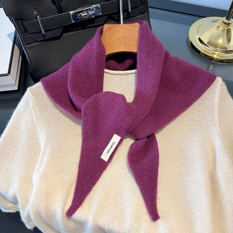 Schal Damen aus Wolle als Dreieckstuch, gestrickt, einfarbig – Lila