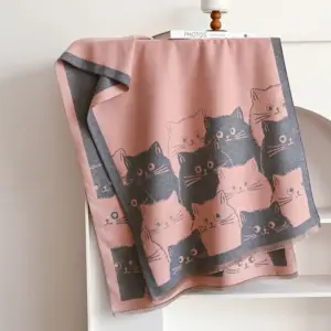 Damen Schal in Pink mit Katzenmotiv, Jacquard-Optik – Altrosa