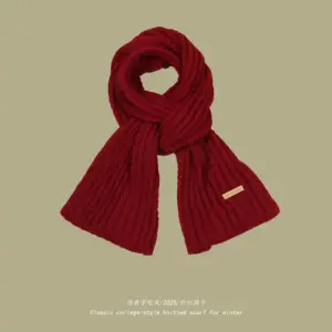 Halstuch Damen Bordeaux, gestrickt mit Rippenstruktur – Weinrot