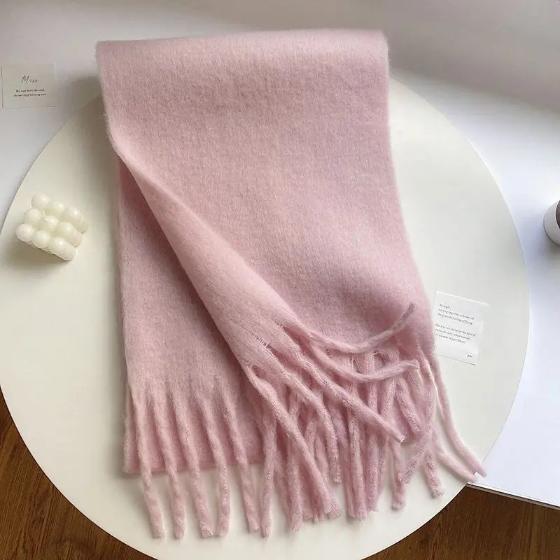 Damen Schal weiß, großer Fransenschal mit flauschiger Optik – Rosa
