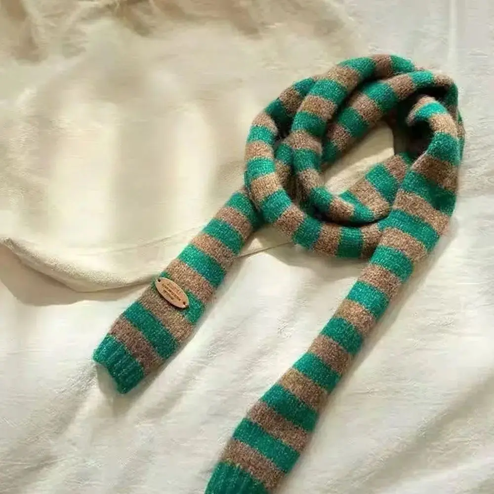 Damen Strickschal Gelb, schmal und gestreift – Grün
