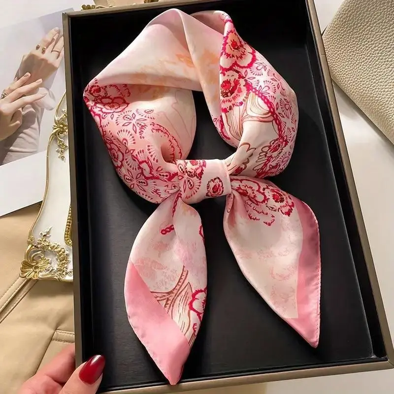 Schal Damen Halstuch quadratisch mit Blumenmuster – Rosa
