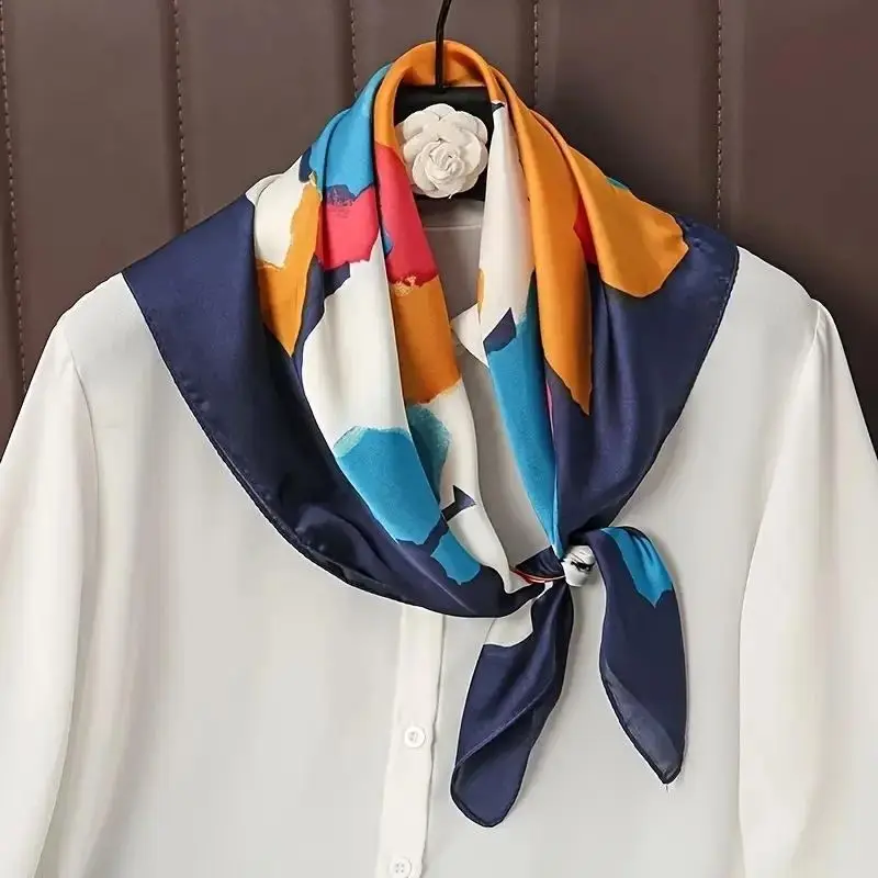 Schal Damen Halstuch quadratisch mit Blumenmuster – Marineblau