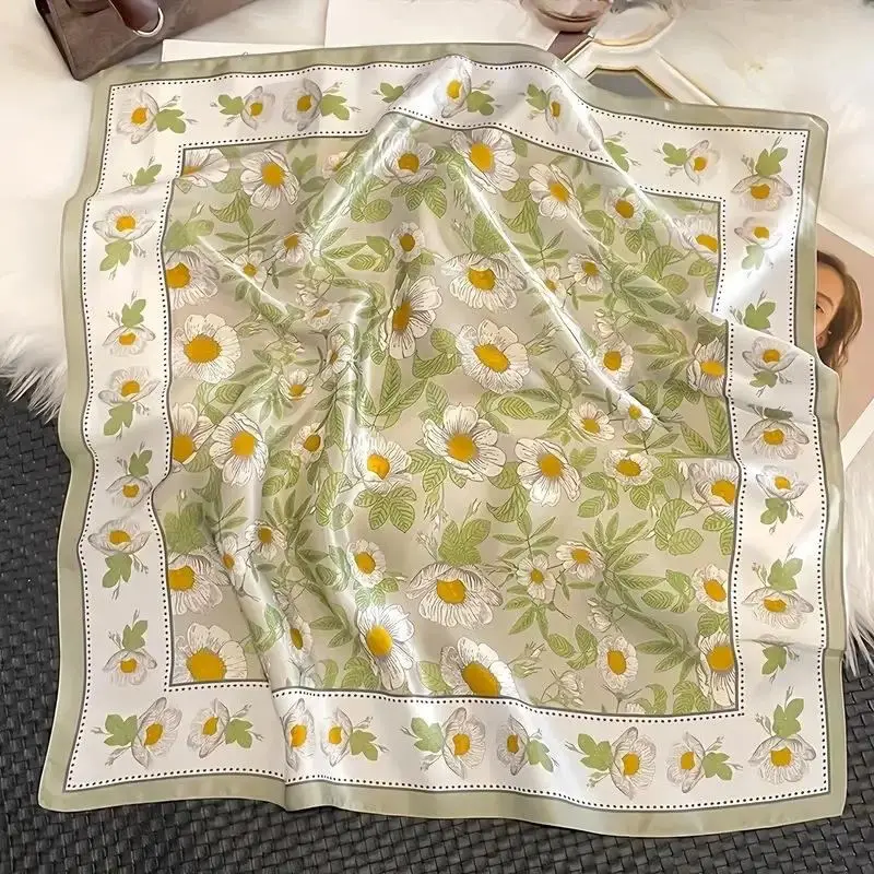 Schal Damen Halstuch quadratisch mit Blumenmuster – Mintgrün