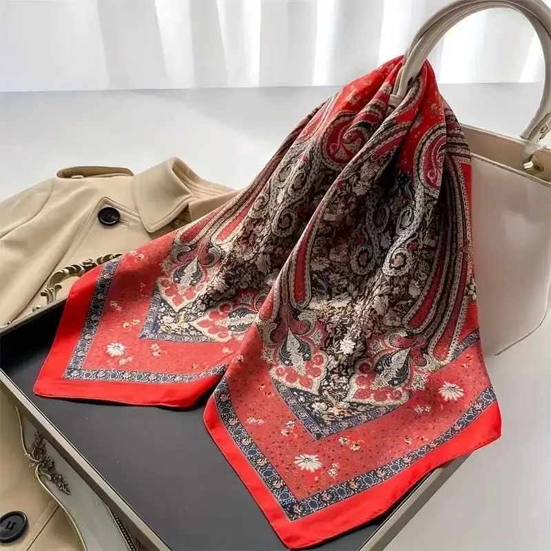 Schal Damen Halstuch quadratisch mit Blumenmuster – Rot – Paisley