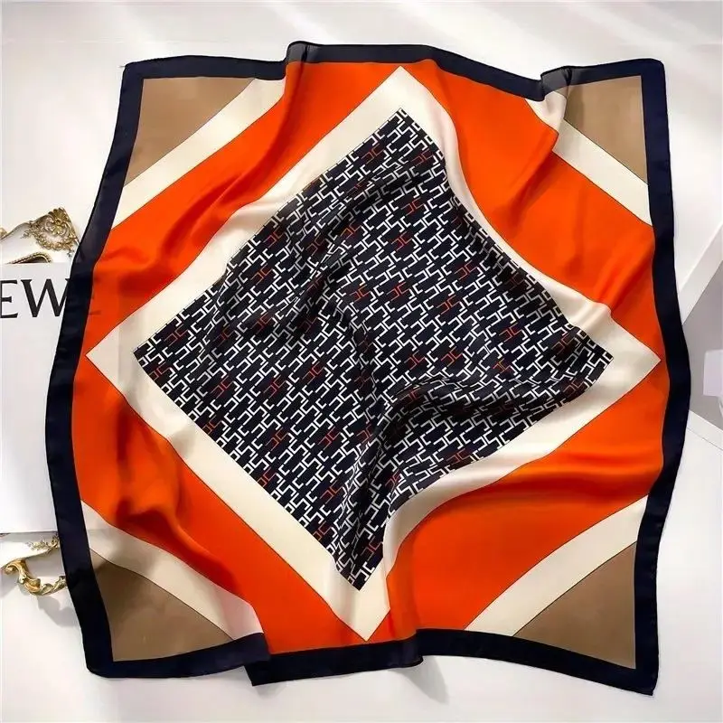 Schal Damen Halstuch quadratisch mit Blumenmuster – Orange