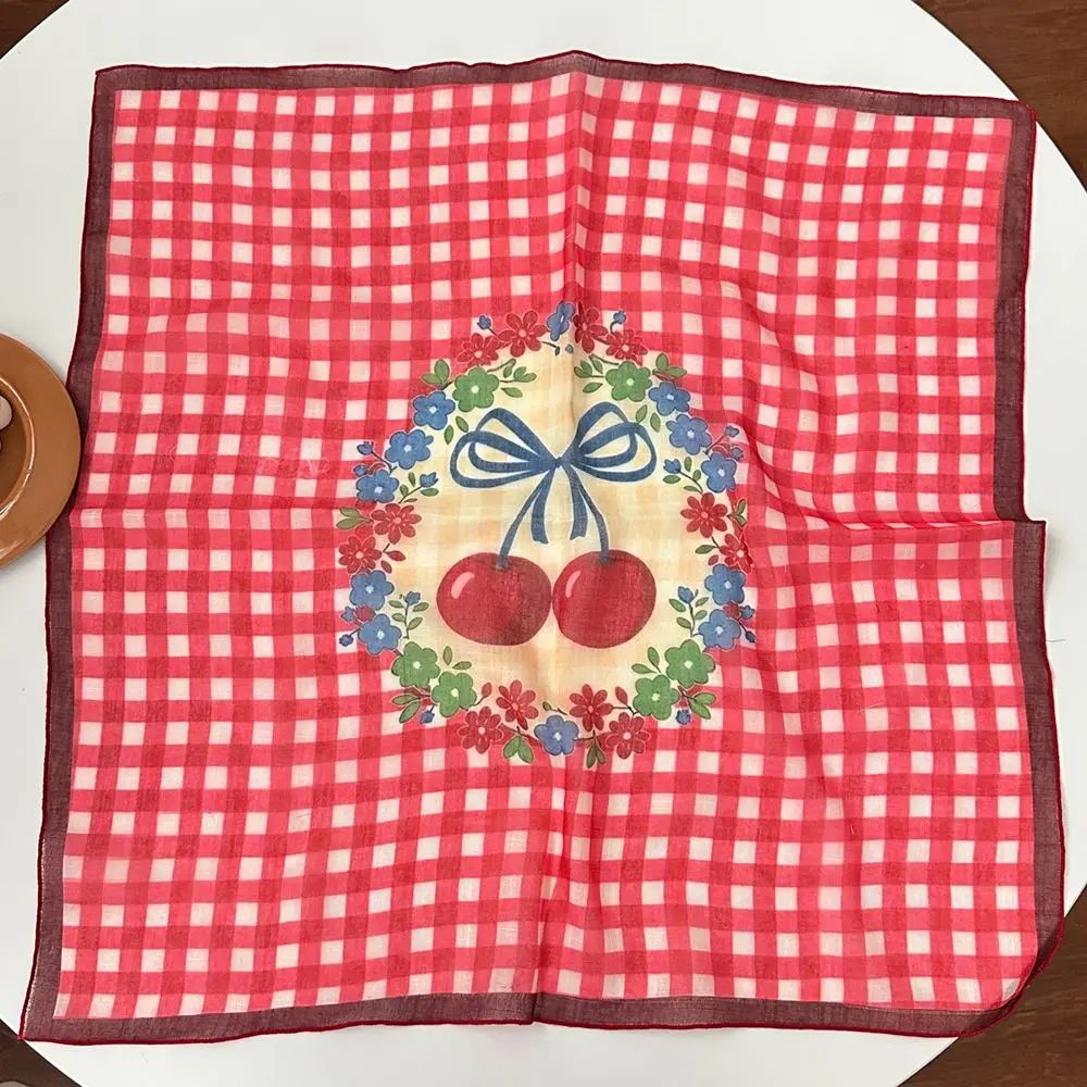 Kleines Halstuch Damen in Rot und Blau mit Blumenmotiven – Rot – kariert