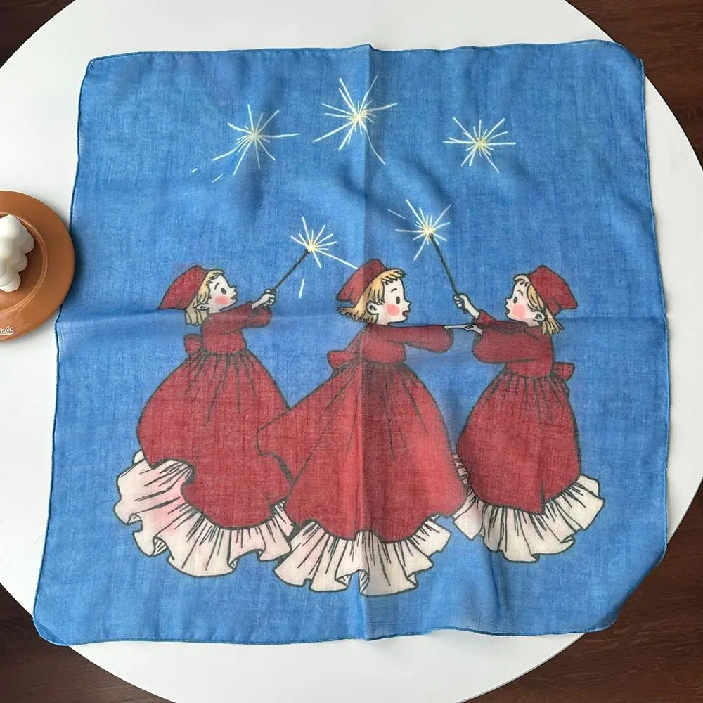 Kleines Halstuch Damen in Rot und Blau mit Blumenmotiven – Blau
