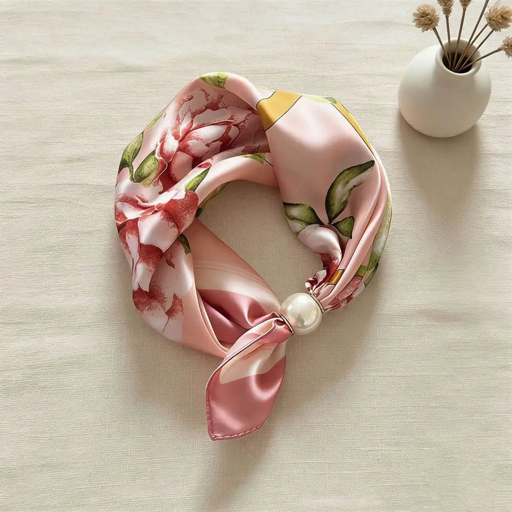 Sommerschal Damen als Tuch mit Perlenschließe – Rosa – Blumen