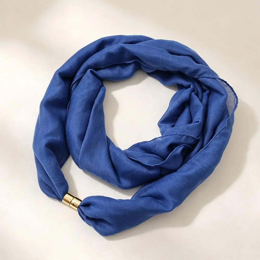 Loop Schal Damen warm mit goldfarbener Metallklammer – Blau